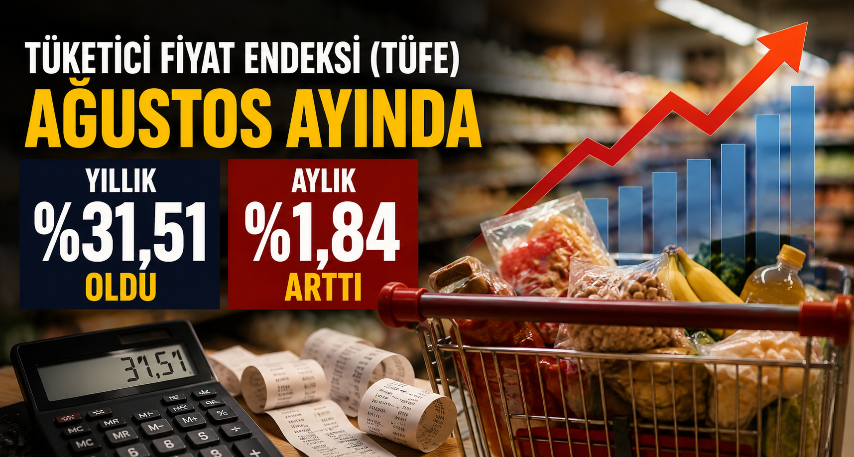 Tüketici fiyat endeksi (TÜFE) Ağustos ayında yıllık yüzde 31,51 oldu, aylık yüzde 1,84 arttı